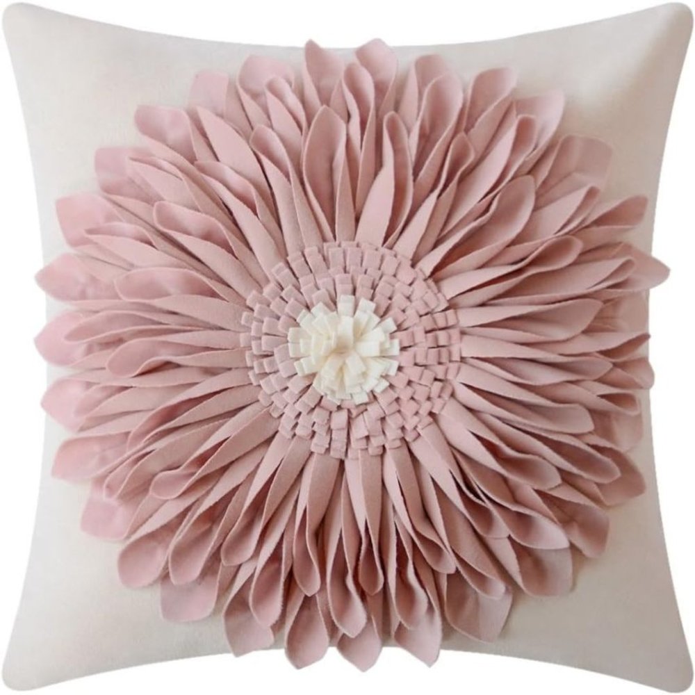 Decorative Throw Pillow Covers Handmade 3D Flower Cushion Cover 18"x18" RoseGold